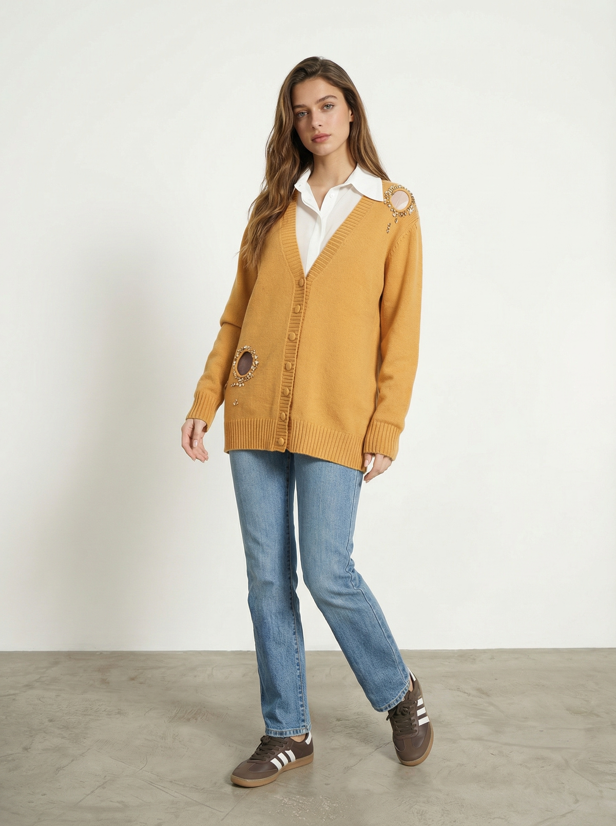 CARDIGAN IN MAGLIA CON DETTAGLI GIOIELLO CUT-OUT
