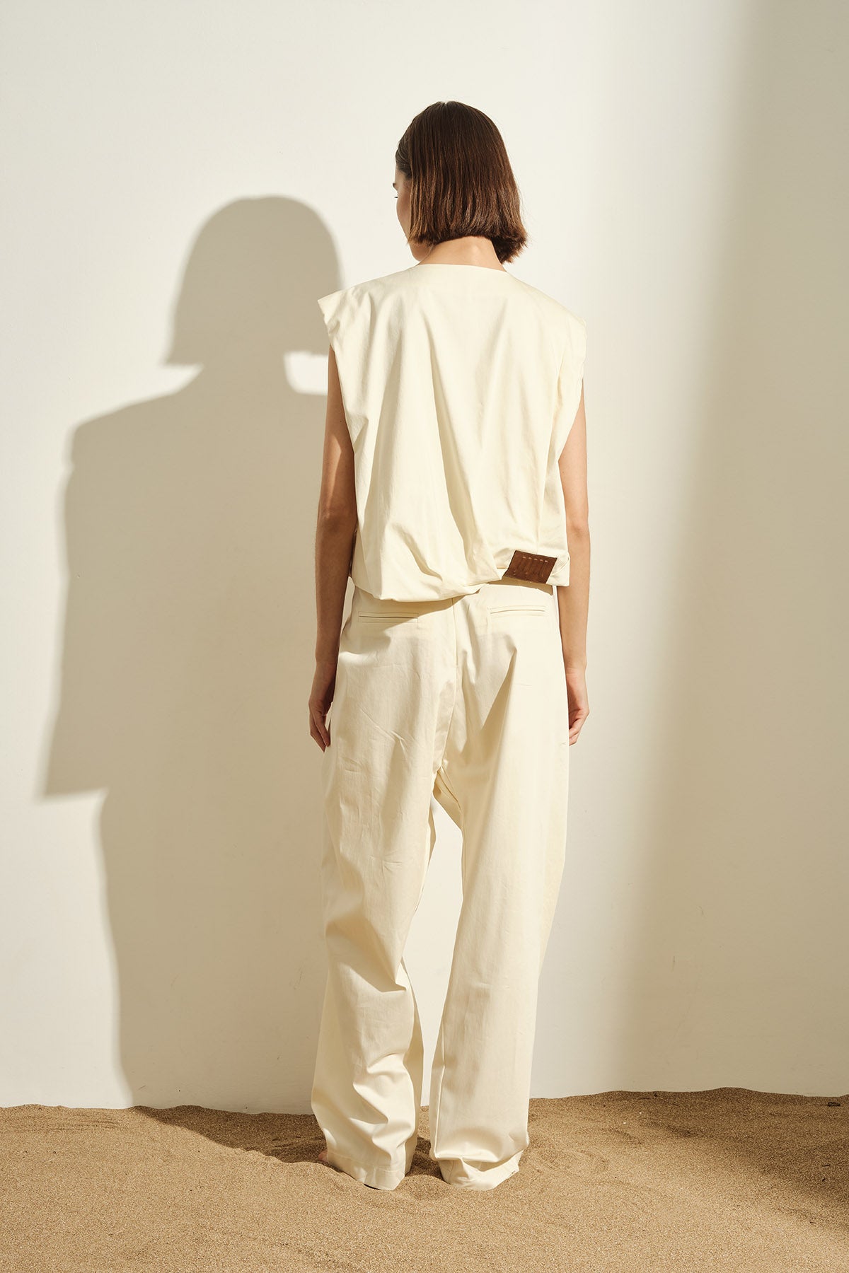 PANTALONE A VITA ALTA CON INSERTO IN PELLE