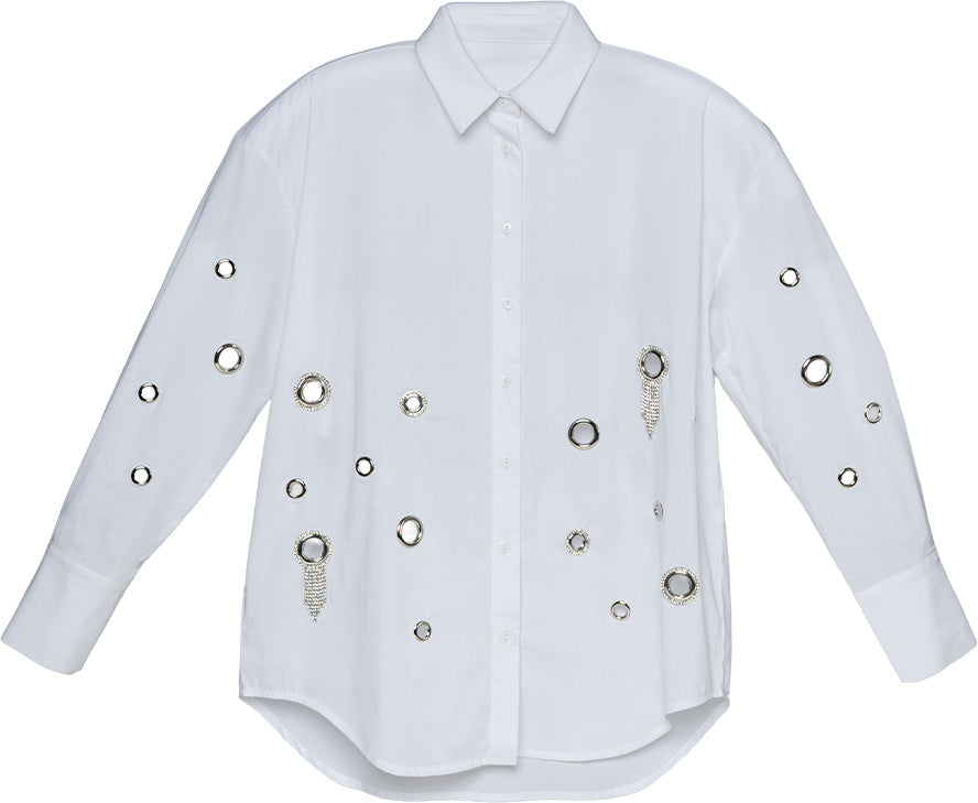 CAMICIA IN POPELINE CON APPLICAZIONI DECORATIVE