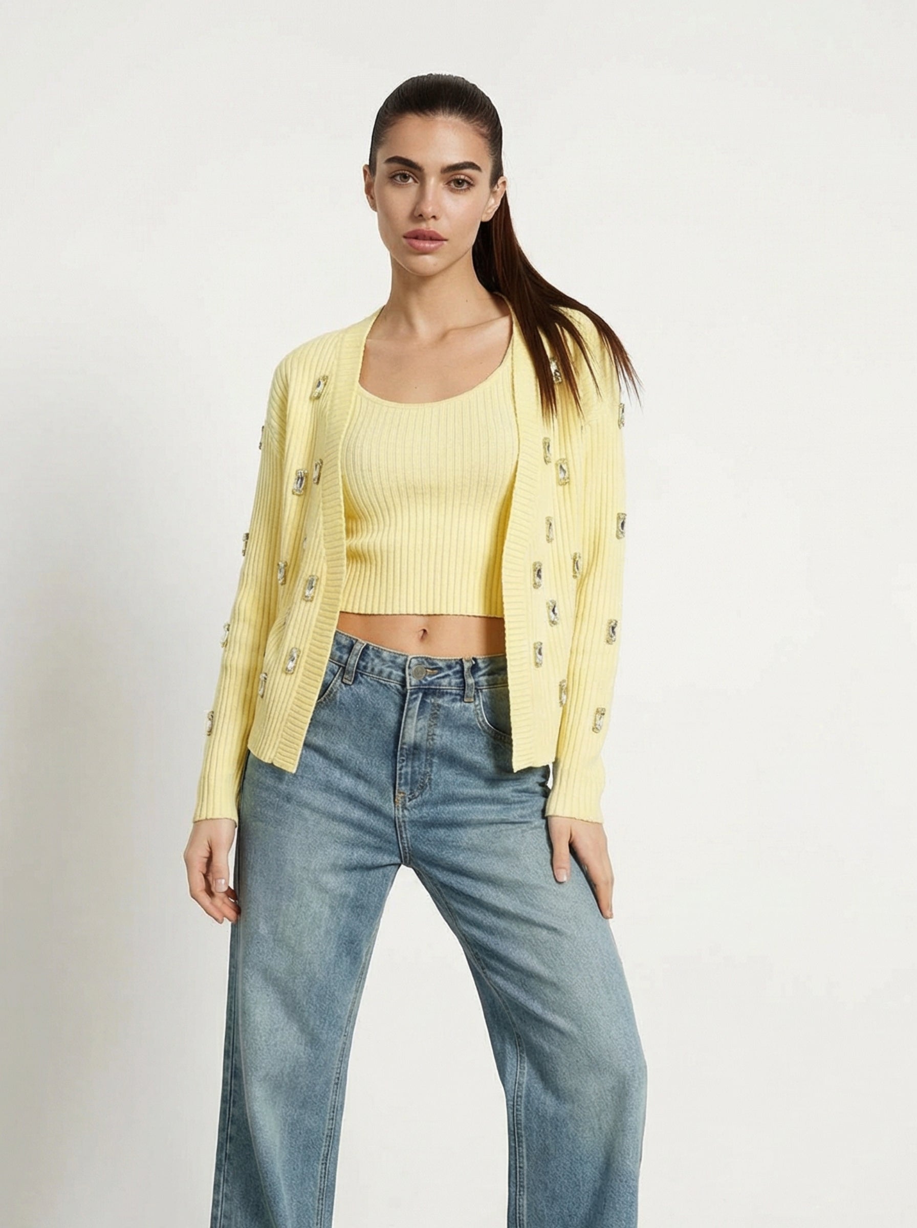 CARDIGAN CON APPLICAZIONI GIOIELLO ALL-OVER