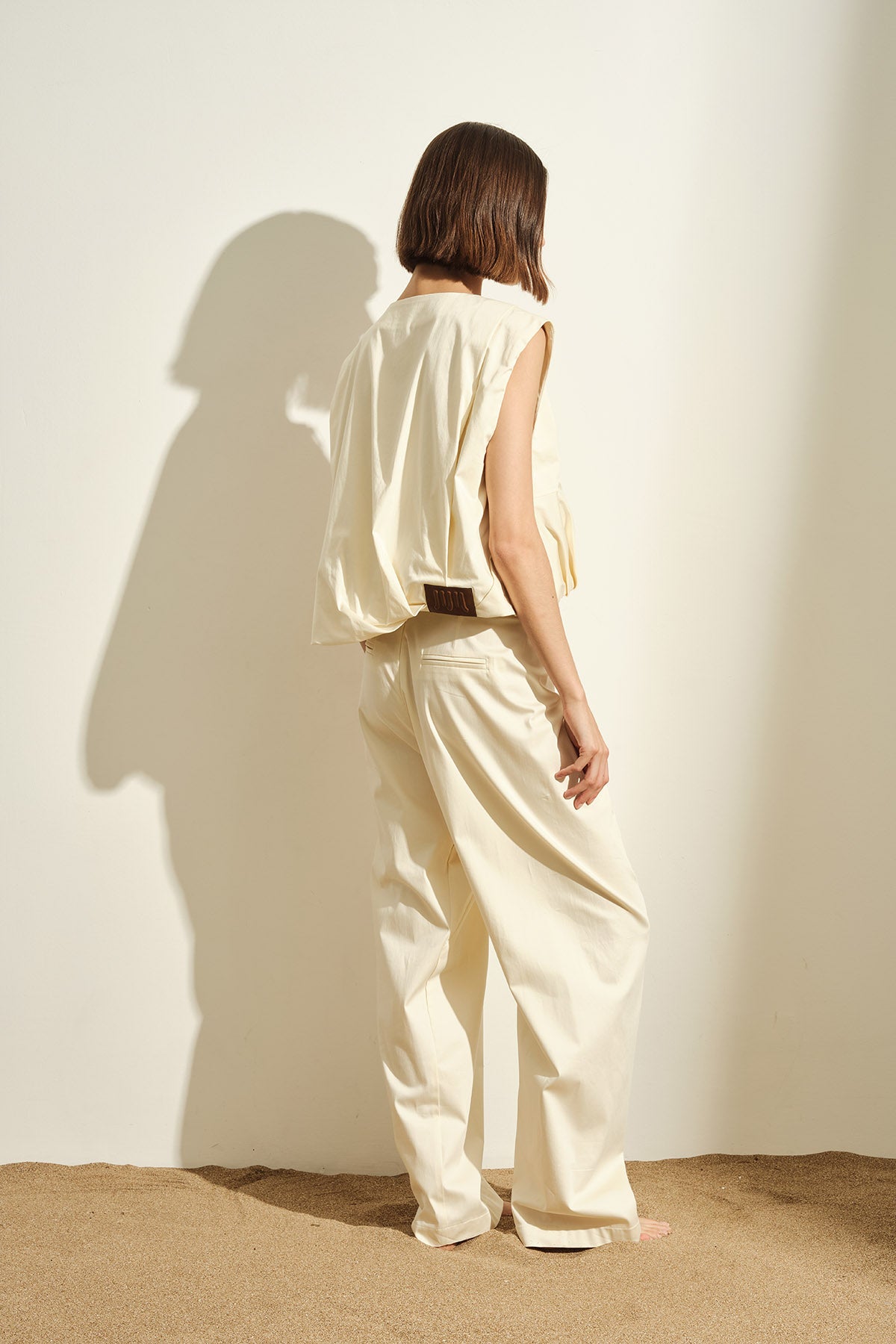 PANTALONE A VITA ALTA CON INSERTO IN PELLE